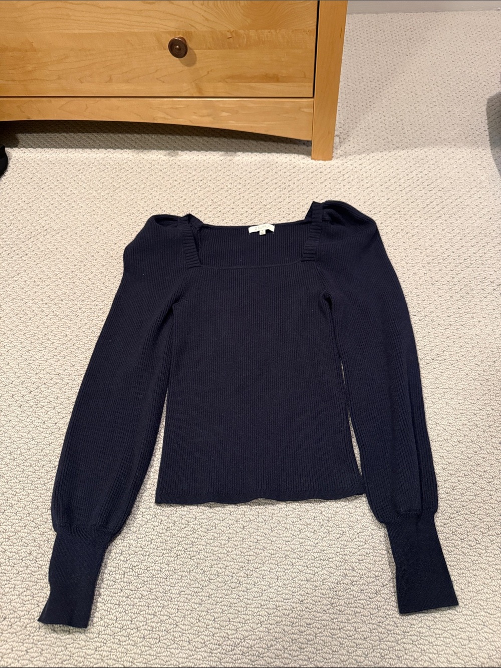 Z Supply Navy Square Neck Puff Sleeve Sweater